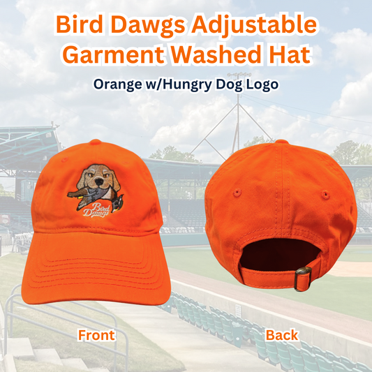 Bird Dawgs Adjustable Garment Washed Hat Orange w/Hungry Dog Logo